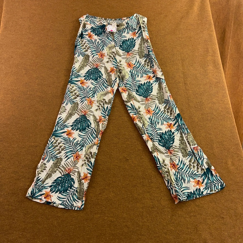 Shosho Womens Large Multicolor Tropical Floral Wide Leg Rayon Pants NWT